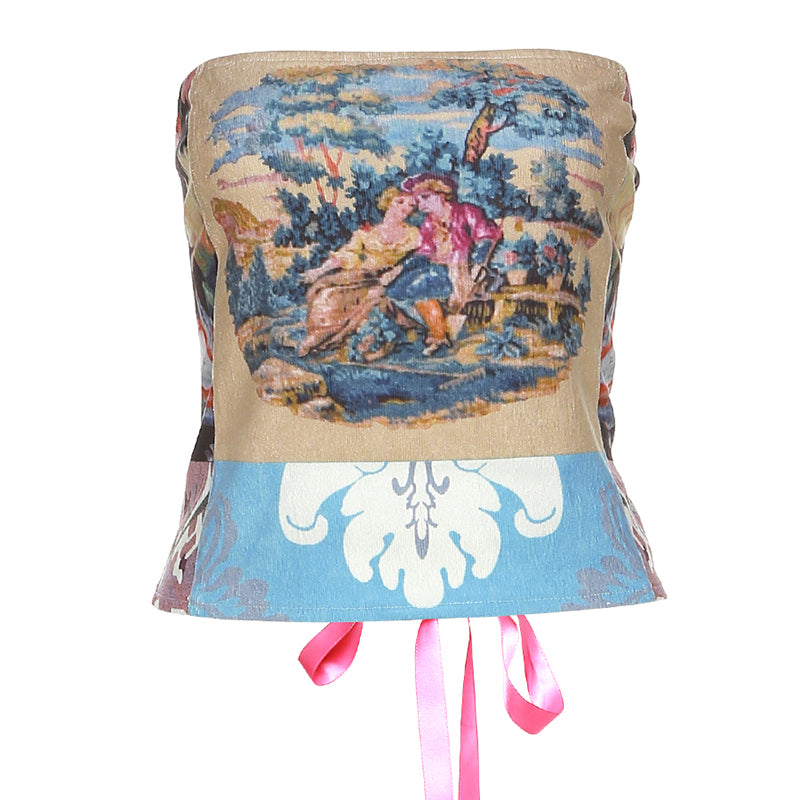 European And American Style Retro Oil Painting Printing Chest Vest