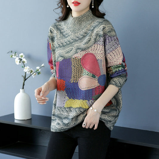 Plus-sized Fashion Personalized Printing Knitted Pullover Sweater