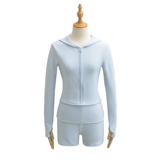 Flared Elastic-waist Bodycon Shorts Casual Set For Women