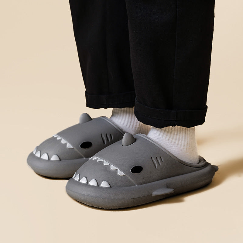 Winter Soft Bottom Household Couple Eva Hair Cartoon Shark Cotton Slippers