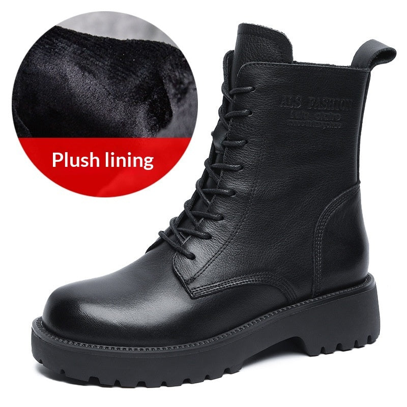 Womens Soft Leather Chunky-heel Ankle Boots With A Fleece-lined Interior
