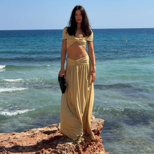Sexy Crop Top And Maxi Skirt Set