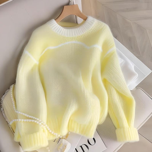 Citron Gul Løs Langærmet Sweater