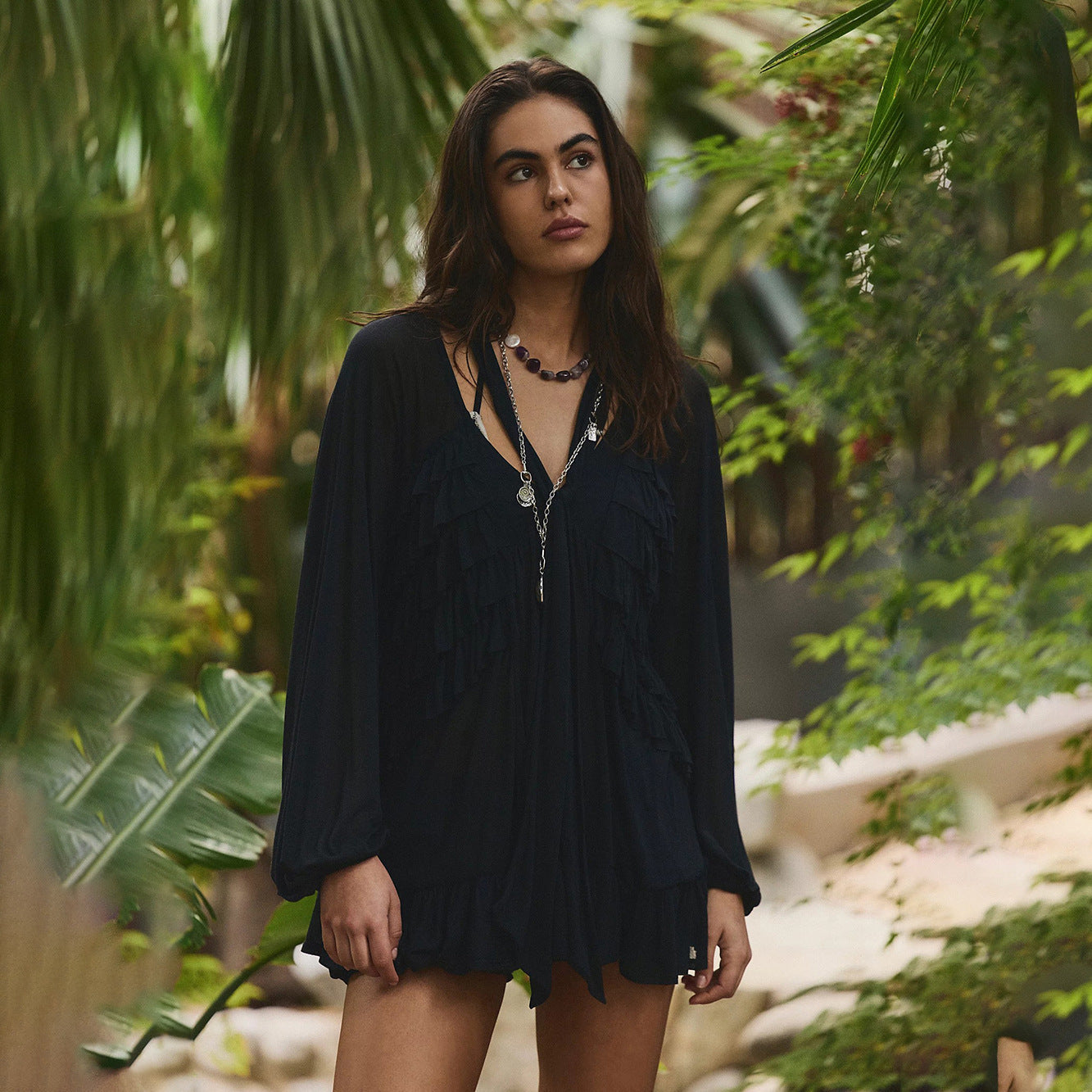 Solid-color Sexy Chiffon Sheer Beach Cover-up