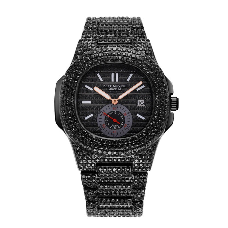 Couple Watch Fashion And Fully-jewelled Calendar Quartz