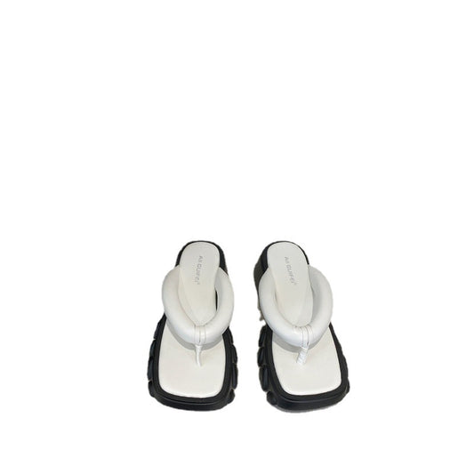 Koreansk stil sandaler med firkantet snude og sildebensmønster