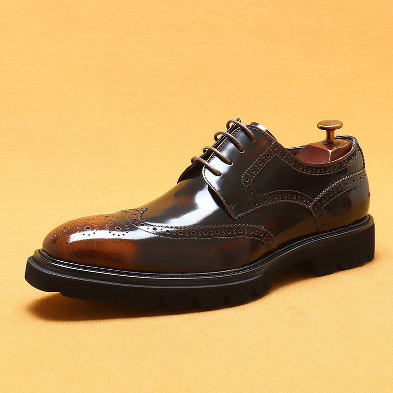 Cowhide Business Casual i Britisk Stil Udskårne Skinnende Lædersko