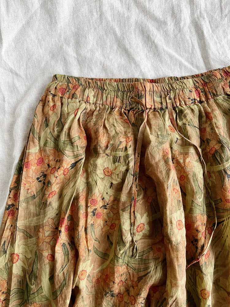 High-grade Printed High-count Pure Ramie Fine Linen Skirt