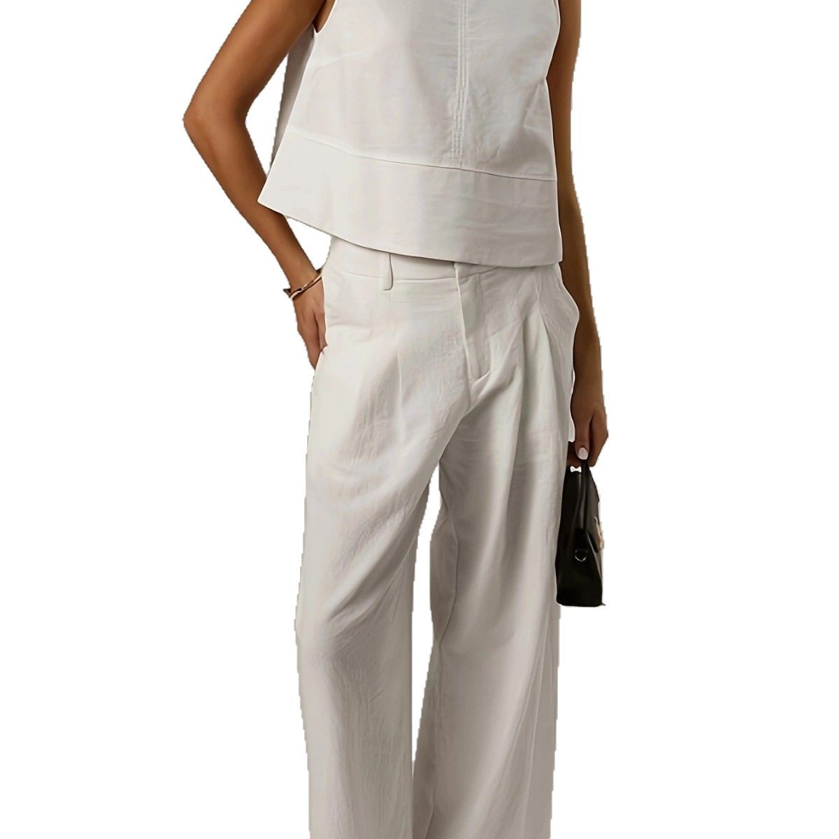Casual Solid-color Crew-neck Sleeveless Loose-fit Shirt