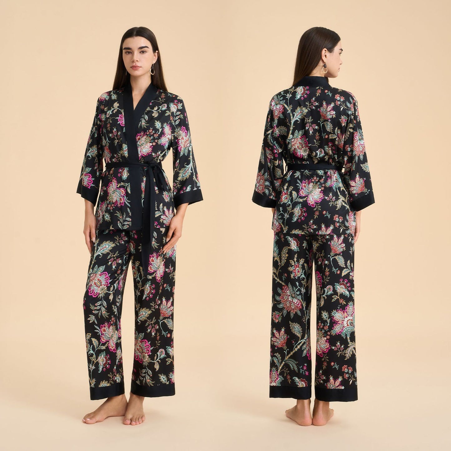 Floral-print Satin Chiffon Loungewear Set