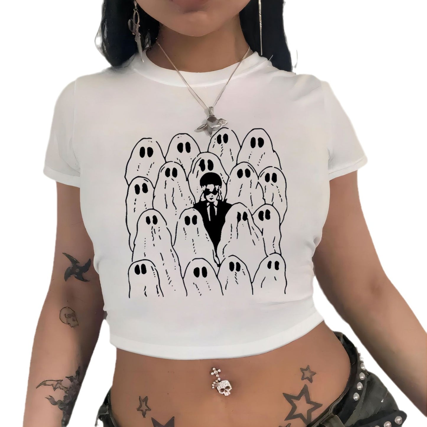 Sexy Black Chic Crop-Top Short-Sleeve T-Shirt For Women