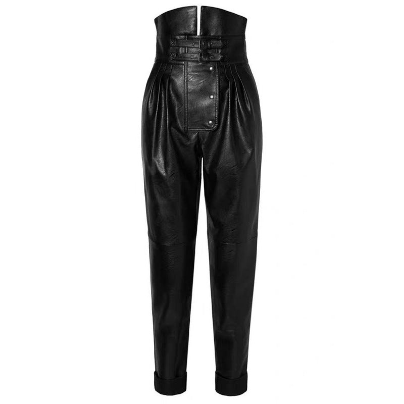 Leather tapered pants