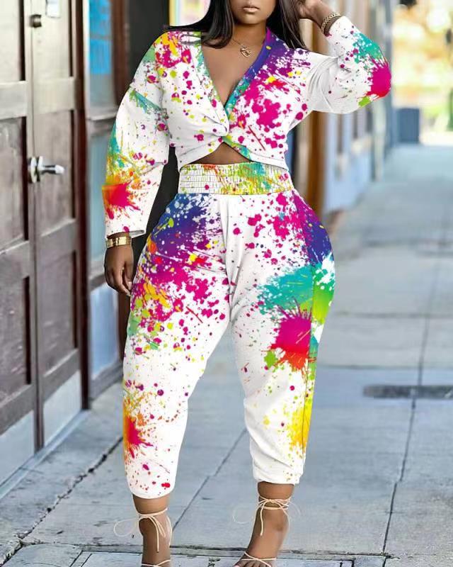 Women's Spring And Autumn Long Sleeve Printing Two-piece Suit