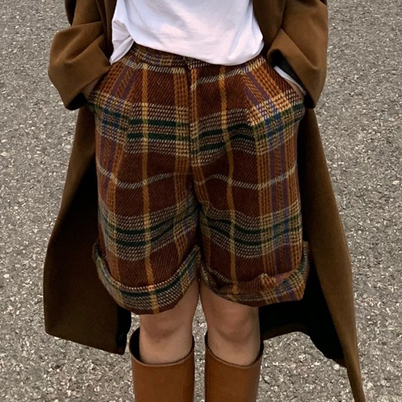 Spring New Arrival Versatile Plaid Wool Shorts