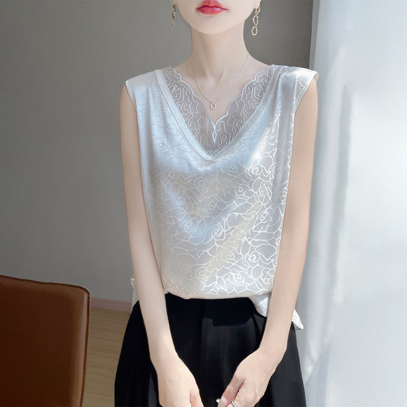 V-neck Cropped Mesh-panelled Sleeveless Tank Top