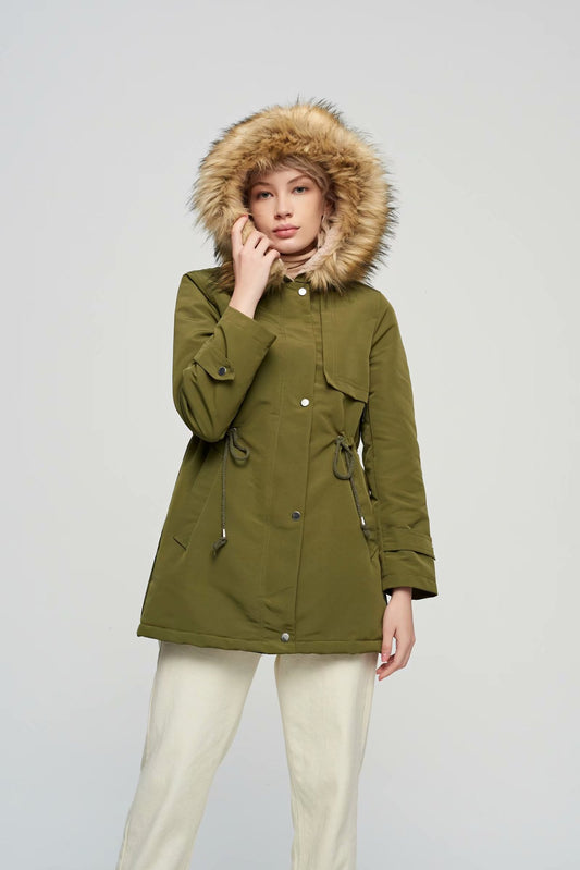 Women's Mid-length Large Fur Collar Thickened Large Size Slim Waist Coat Jacket