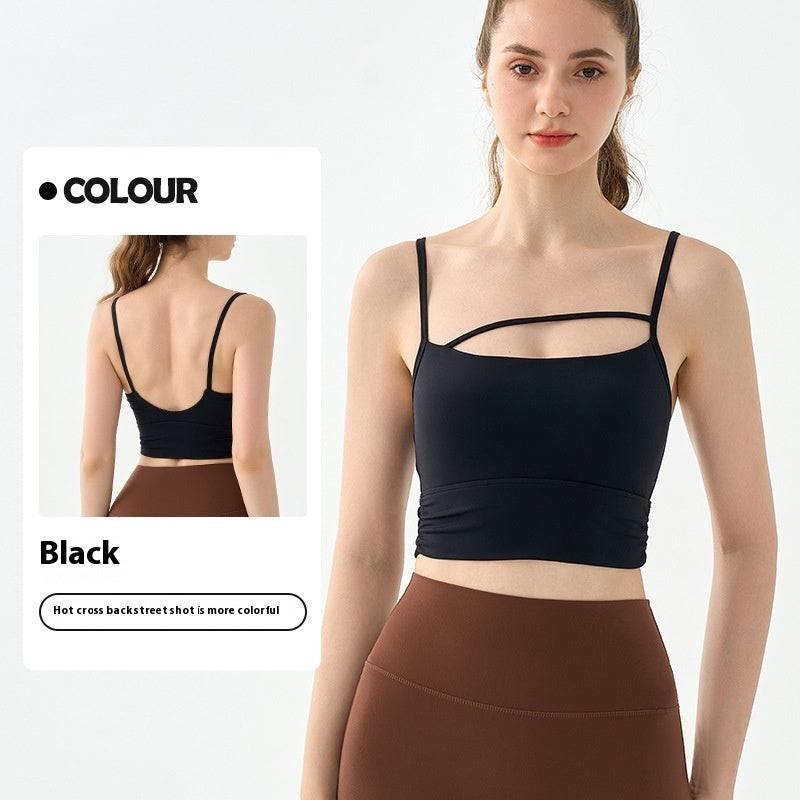 Short Sports Vest With Chest Pad Waist Pleated Workout Bra