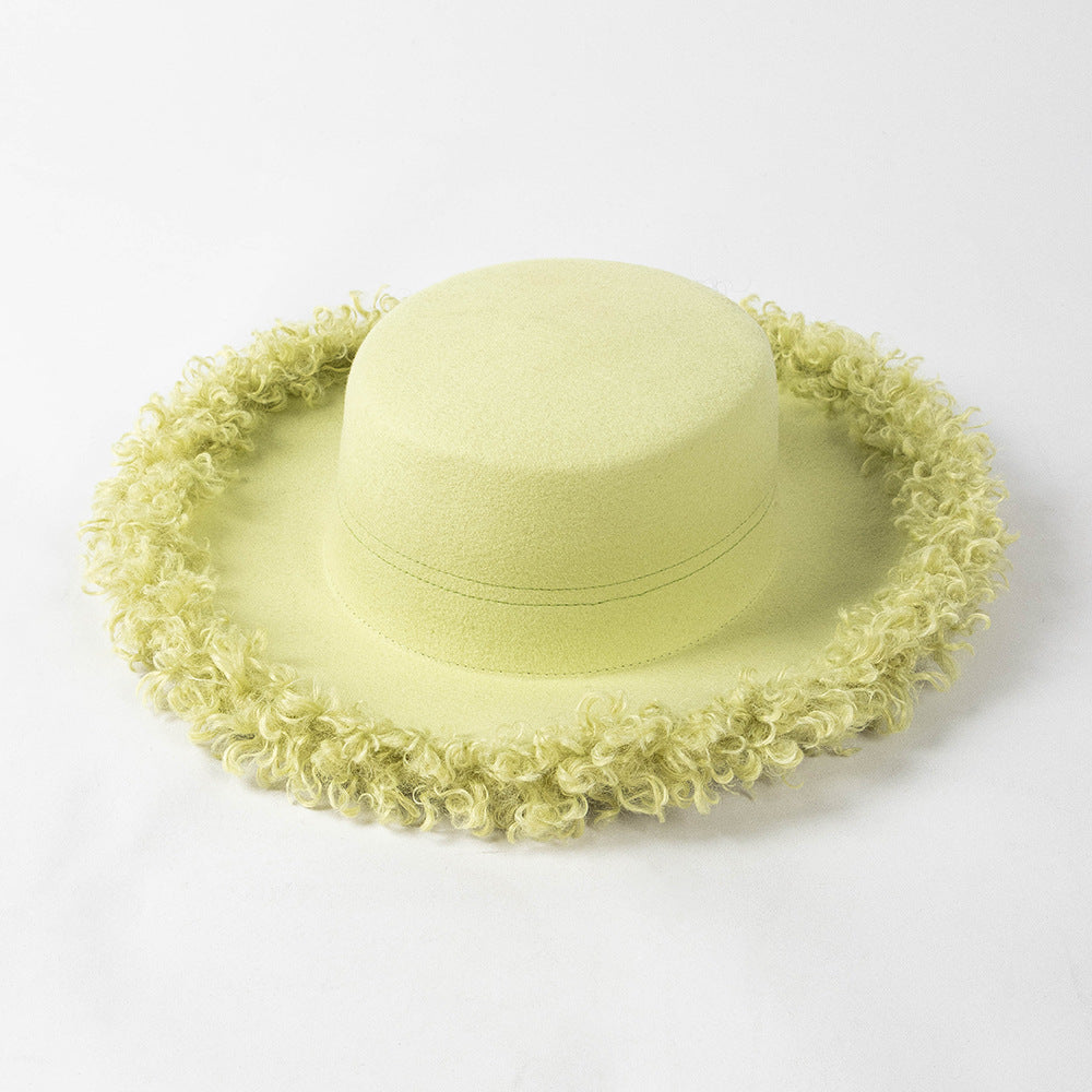 Efterår Vinter Mode Fritid Cirkel Krøllet Kant Flad Top Uld Tophat
