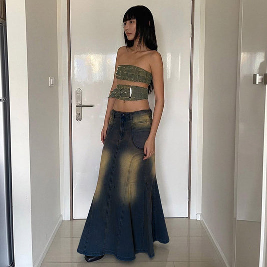 Dame Mode Personlighed Denimnederdel
