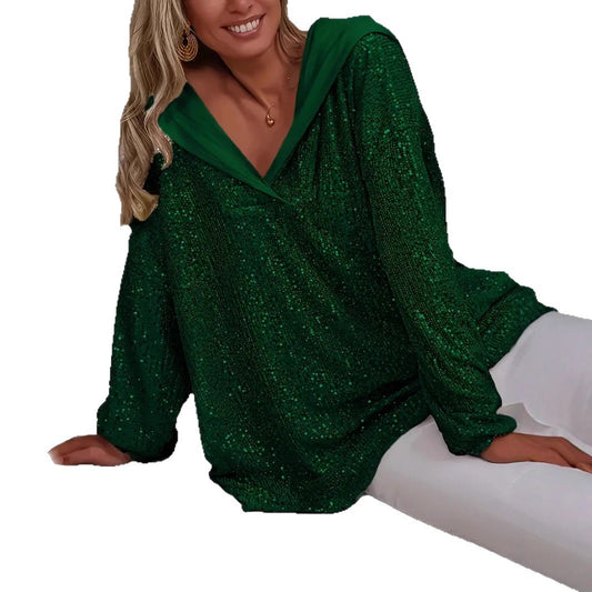 Womens Relaxed Fit Sequin Hoodie