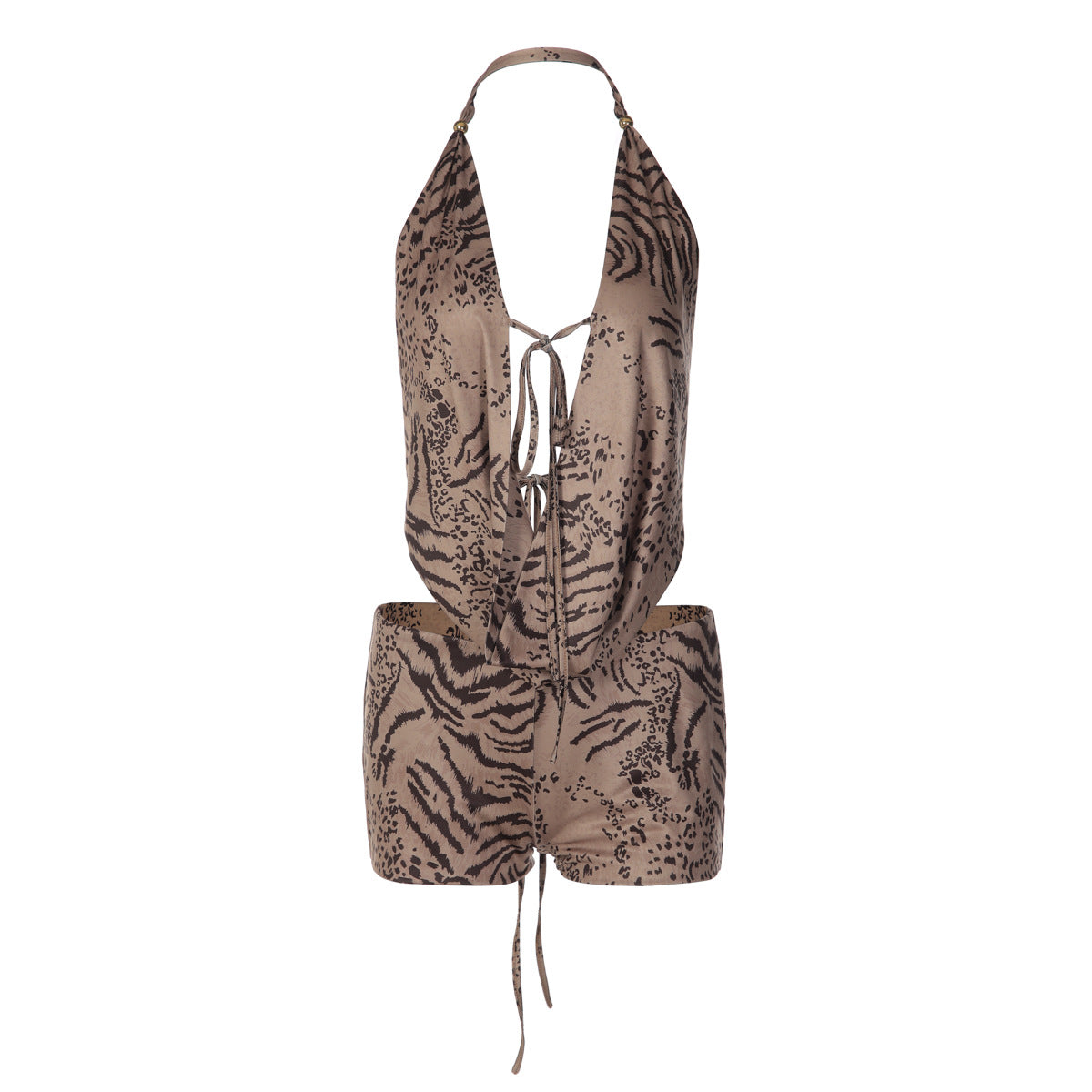 Cutout Lace Up Backless Halter Top And Hip Hugging Shorts For Women