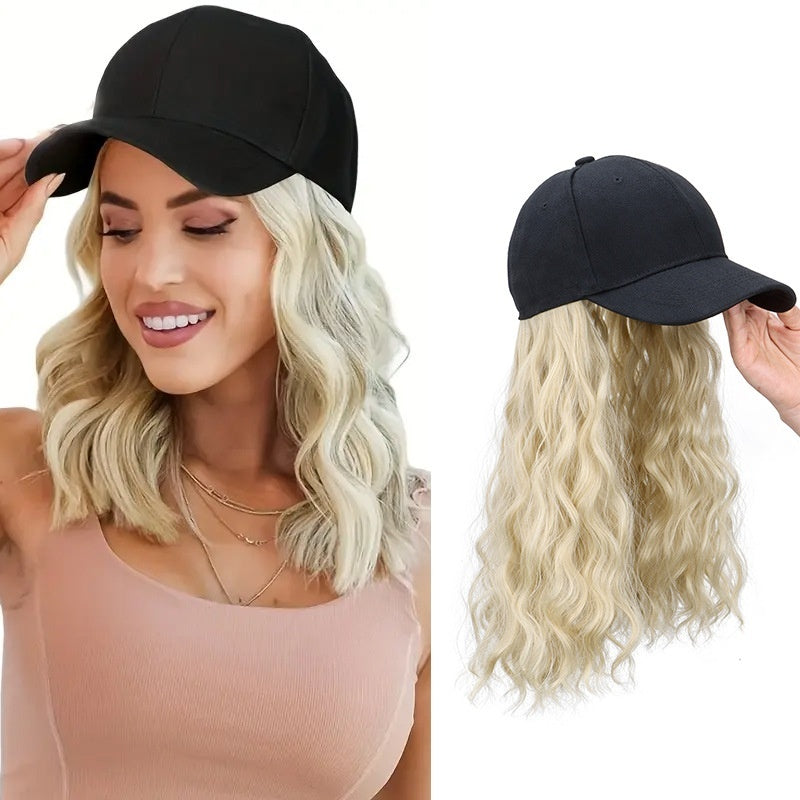 Women's Mid-length Hair Peaked Cap With Wig In One