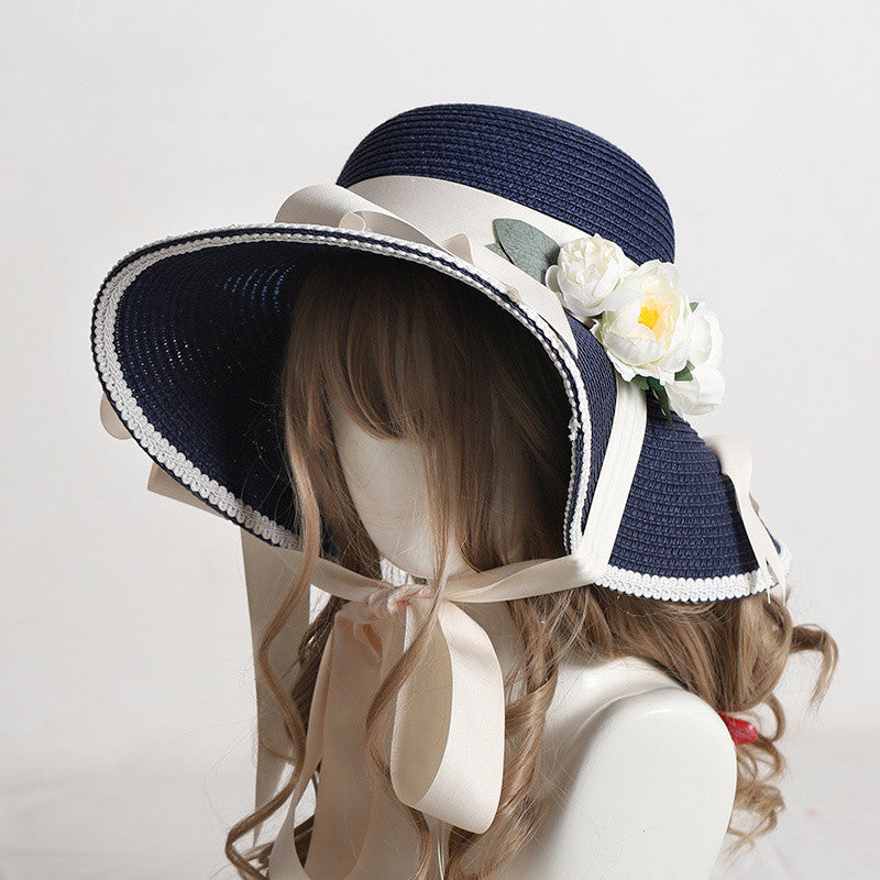 Flower Straw Women's Sun Hat Sunscreen Big Brim Hand-made Bow