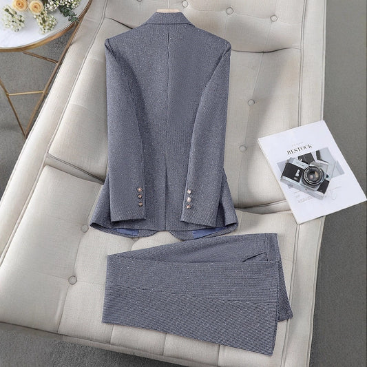 Gray, Heat-applied Rhinestone, Sophisticated And Polished Women's Blazer