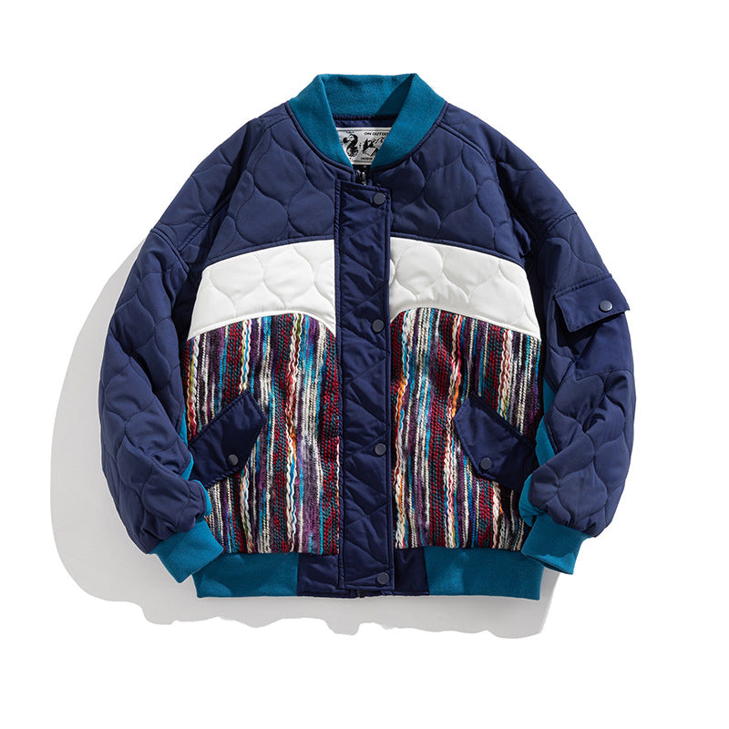 Trendy Brand Design Fish Mesh Baseball Collar Padded Jacket For Men