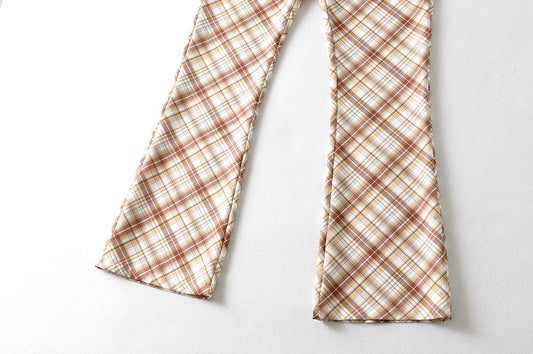 American Retro Flared High Waist Plaid Pants