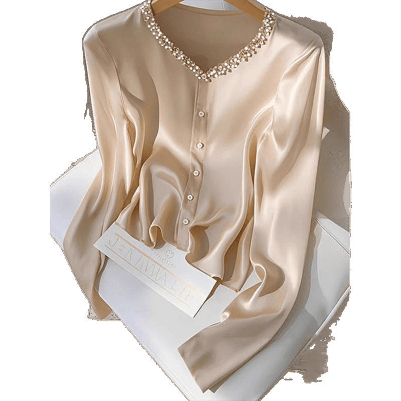 Early Autumn New Arrival French-style Elegant Champagne-colored Women's Shirt