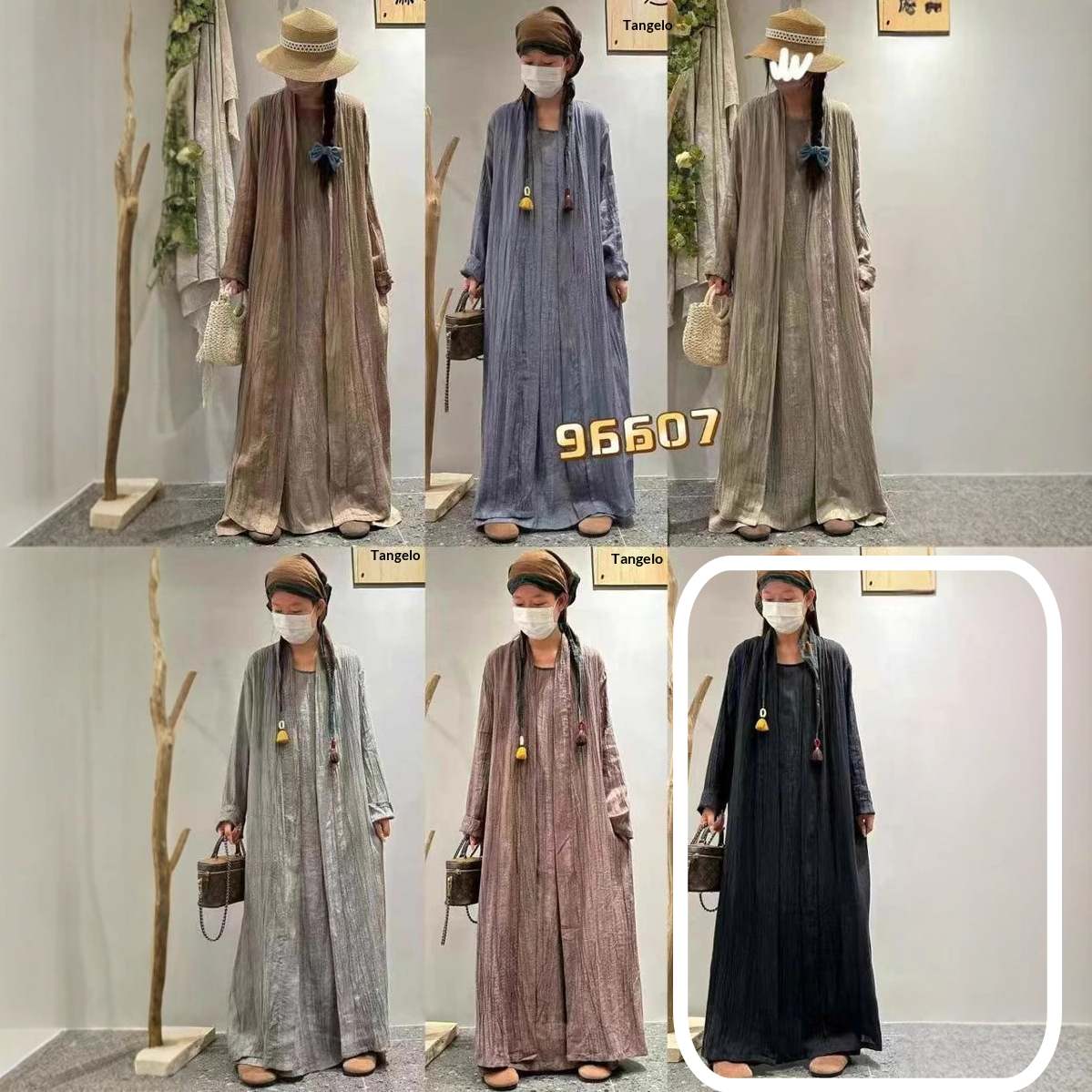 Solid-color Pleated Linen Vest Dress Long Coat Two-piece Set