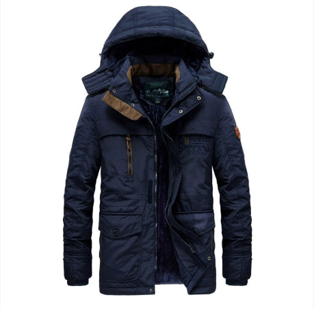 Winter Men's Warm Cotton-padded Fleece-lined Thick Mid-length Coat