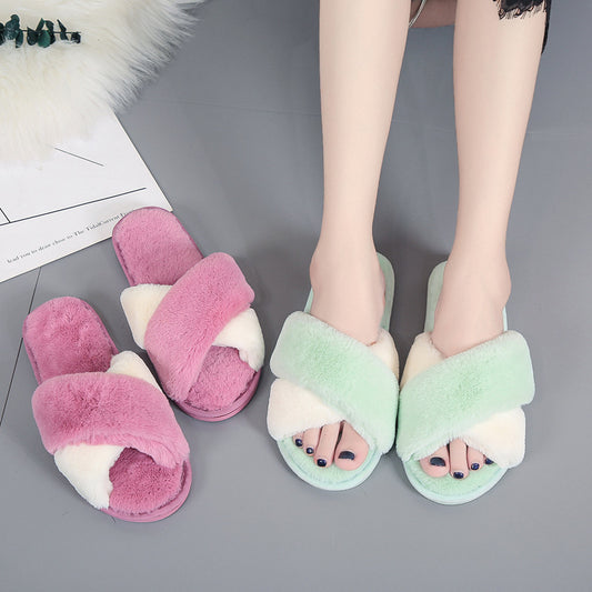Plush cotton slippers