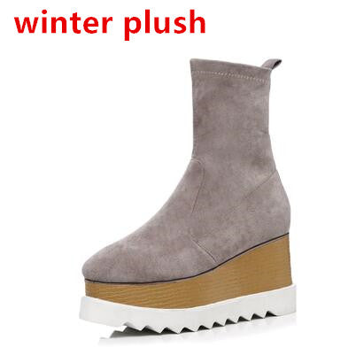 Square Toe Wedge Platform Stretch Boots