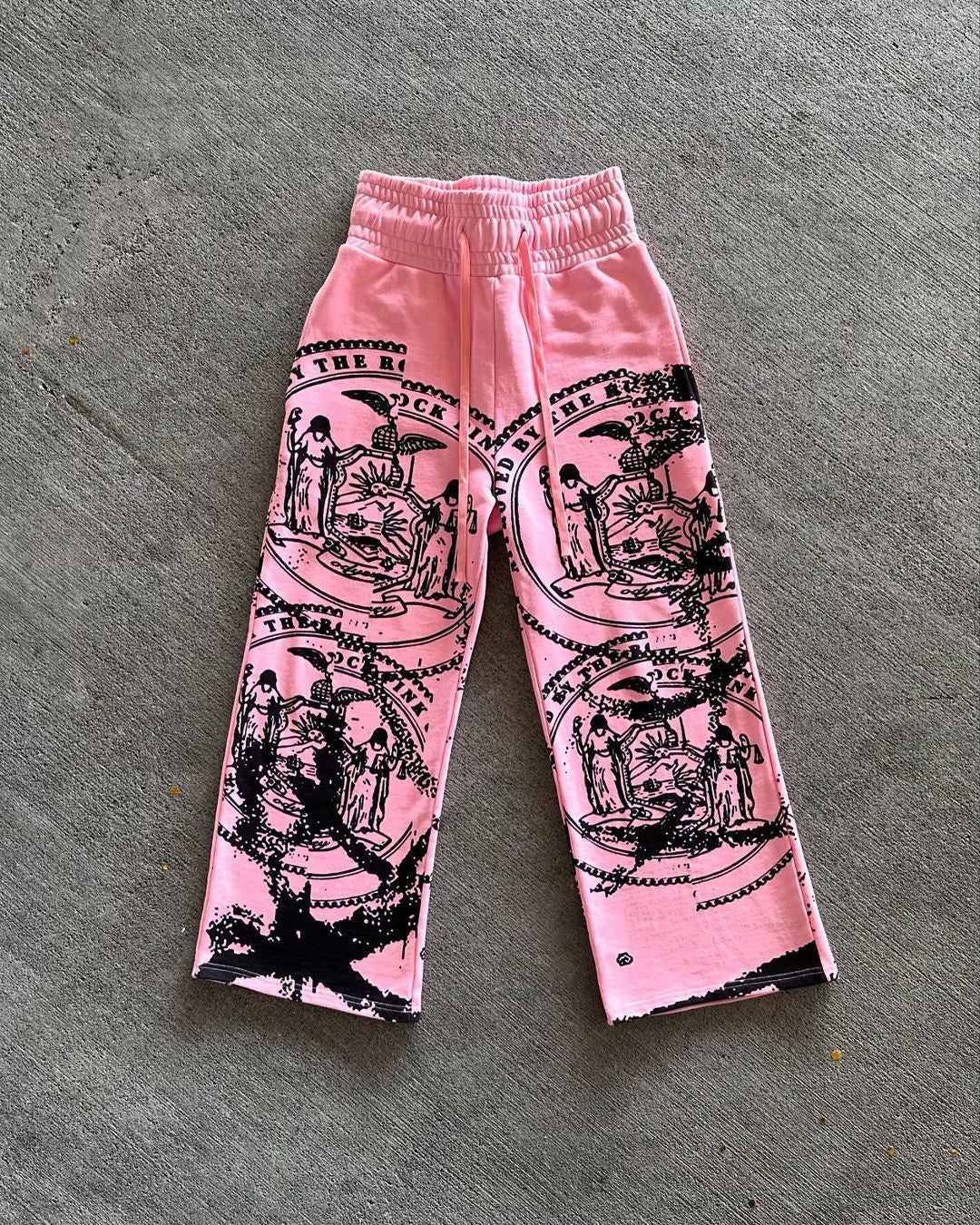 Dark Anime-Style Personalized Print Loose-Fit Elastic Drawstring Casual Sweatpants