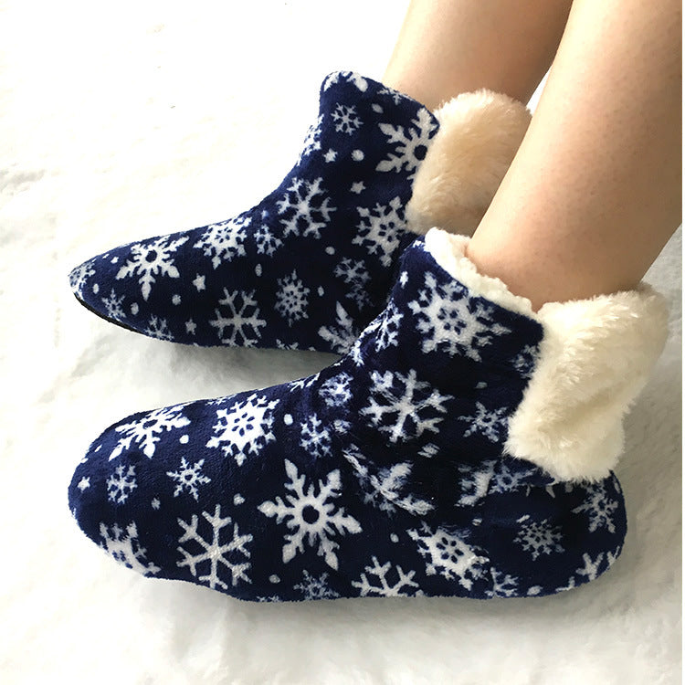 Coral Velvet Snowflake Home Shoes Indoor Autumn And Winter Adults