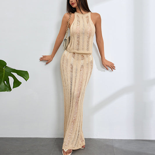 Top And Mid-length Skirt Set Sun-protective Beach Dress Set