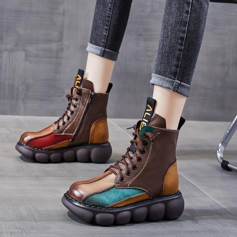 Ethnic Style Retro Rainbow Short Boots Platform