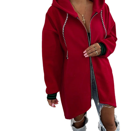 Women's Solid Color Loose Versatile Zip-up Hooded Jacket