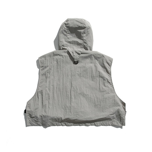 College Style Loose Hooded Windproof Fishing Vest Jacket