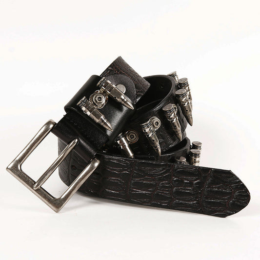 New Hip Hop Punk Rock Metal Bullet Inlaid Men's First Layer Cowhide Belt Special Decoration Belt