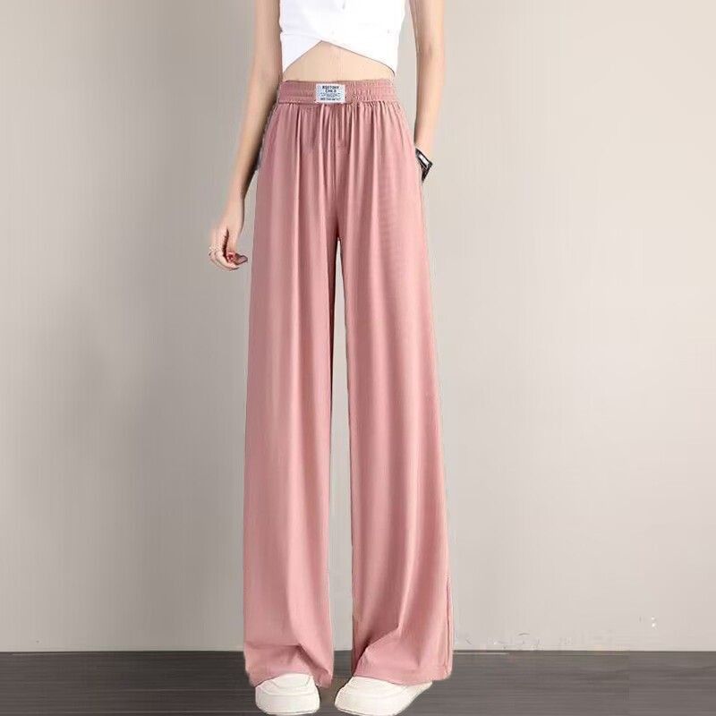 High Waist Casual Acetate Straight Drooping Wide Leg Pants