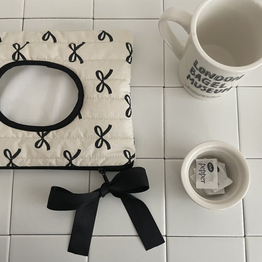 Ins Style Ribbon Bow Quilted Portable Storage Tissue Bag