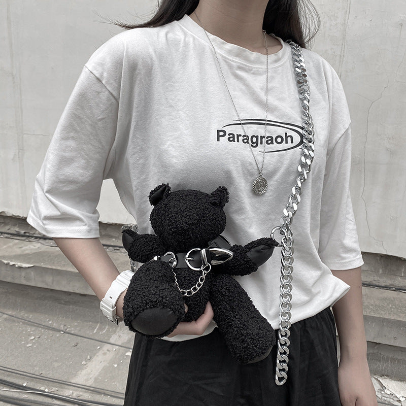 Cute Dark One-eyed Bear Mink Plush Chain Messenger Bag