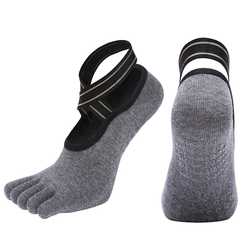 Five Finger Cross Strap Combed Cotton Full Toe Floor Socks