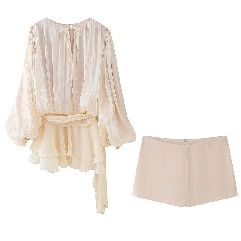 Womens Fashion Asymmetrical Fitted Skirt And Shorts Set