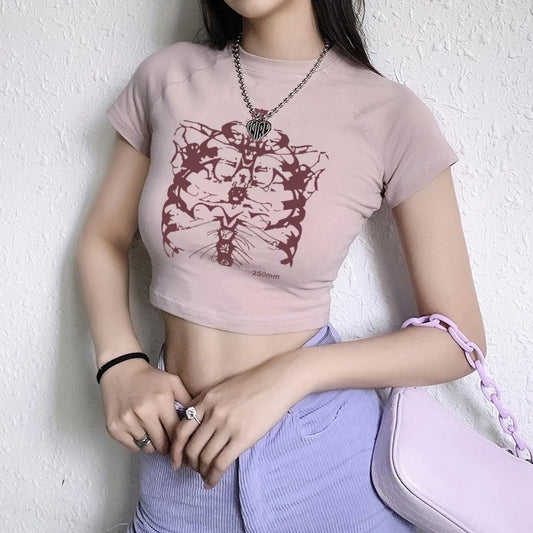 Slim Fit Print Vintage Pattern Women's Short Sleeves