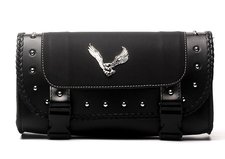 Eagle Emblem PU Leather Saddle Bag Motorcycle Side Storage Tool Pouch Sissy Bar