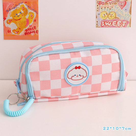 Japanese Simple Large-capacity Checkerboard Pencil Case
